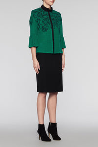 Abstract Floral Bell Sleeve Jacket Color Pine/Black