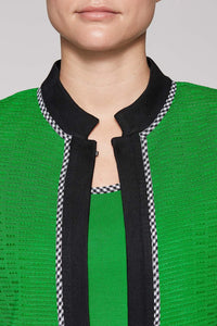 Gingham Trim Pattern Jacket Color Agave Green/Black/White