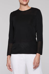 Crew Neck Sheer Trim Tunic Color Black