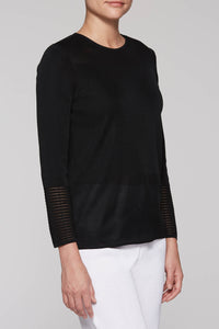 Crew Neck Sheer Trim Tunic Color Black