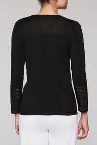 Crew Neck Sheer Trim Tunic Color Black