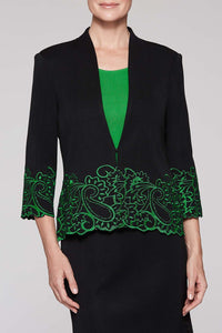 Embroidery Paisley Trim Jacket Color Black/Agave Green