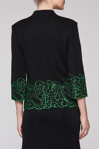 Embroidery Paisley Trim Jacket Color Black/Agave Green