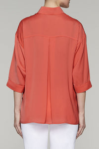 Breezy Split Neck Blouse Color Nectarine