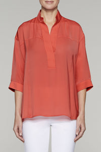 Breezy Split Neck Blouse Color Nectarine