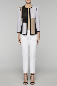 Zip-Front Block Pattern Jacket Color White/Black/Twig