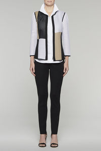 Zip-Front Block Pattern Jacket Color White/Black/Twig