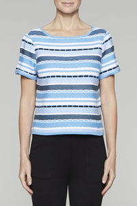 Crop Stripe Knit Tunic Color Bluebonnet/Black/White
