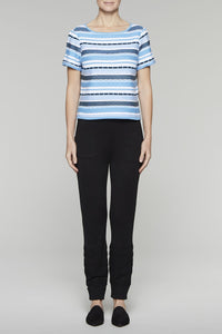 Crop Stripe Knit Tunic Color Bluebonnet/Black/White