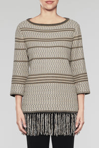 Fringe Knit Tunic  Color Cedar/Woodchip/Black