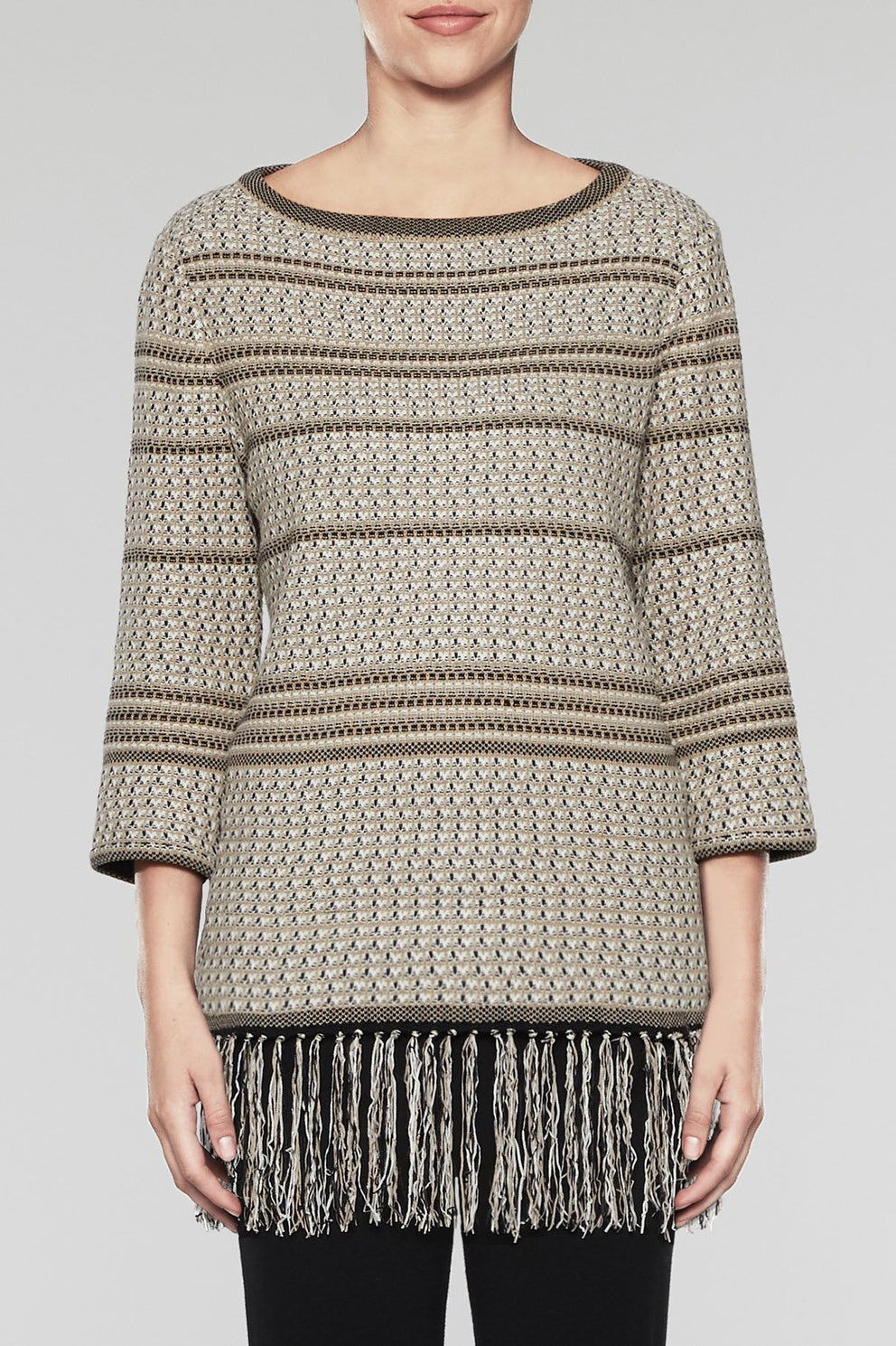 Fringe Knit Tunic  Color Cedar/Woodchip/Black