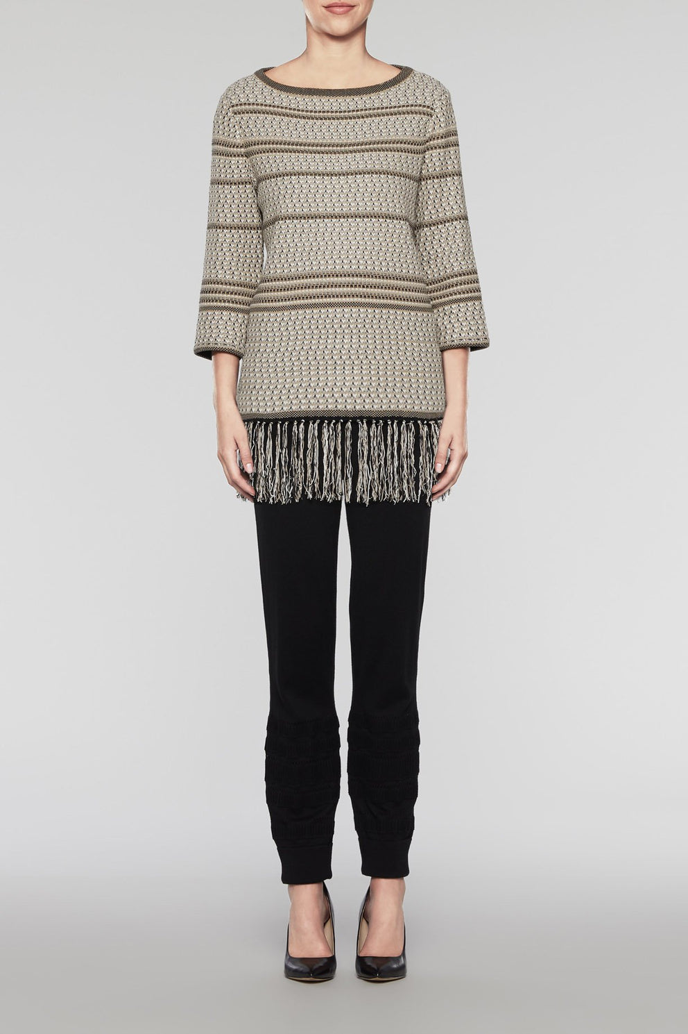 Fringe Knit Tunic  Color Cedar/Woodchip/Black