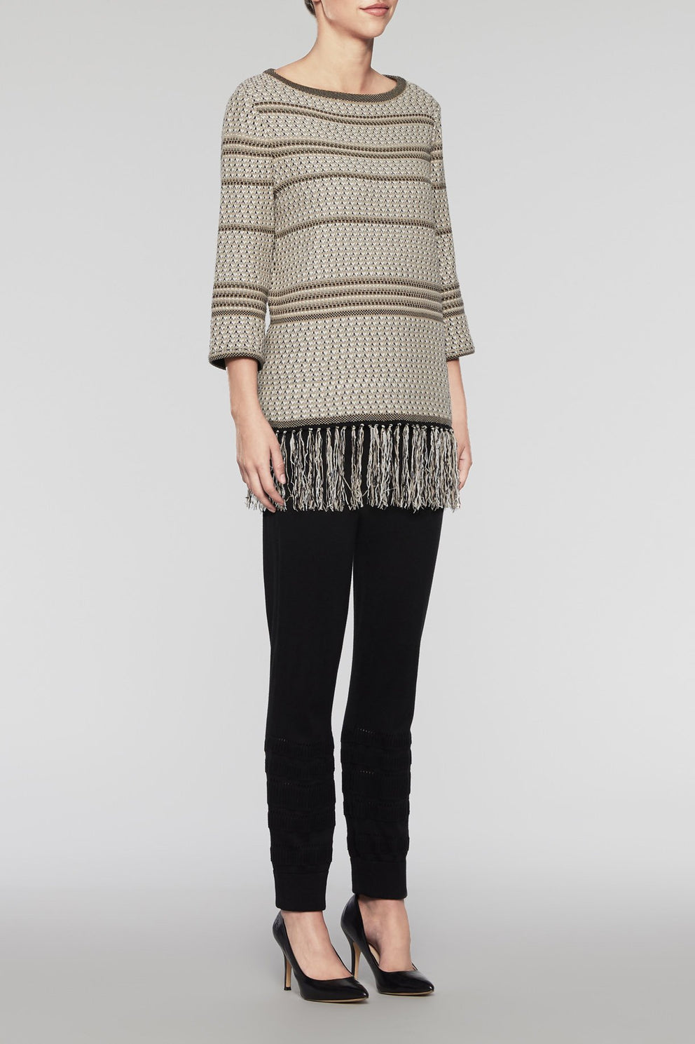 Fringe Knit Tunic  Color Cedar/Woodchip/Black