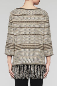 Fringe Knit Tunic  Color Cedar/Woodchip/Black