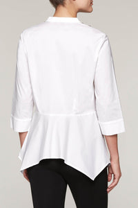 Gem-Accented Split-Neck Blouse Color White