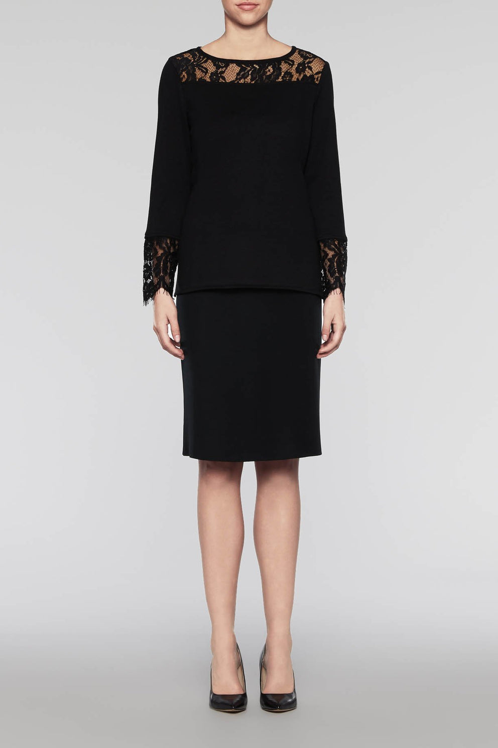 Lace Trim Blouse Color Black