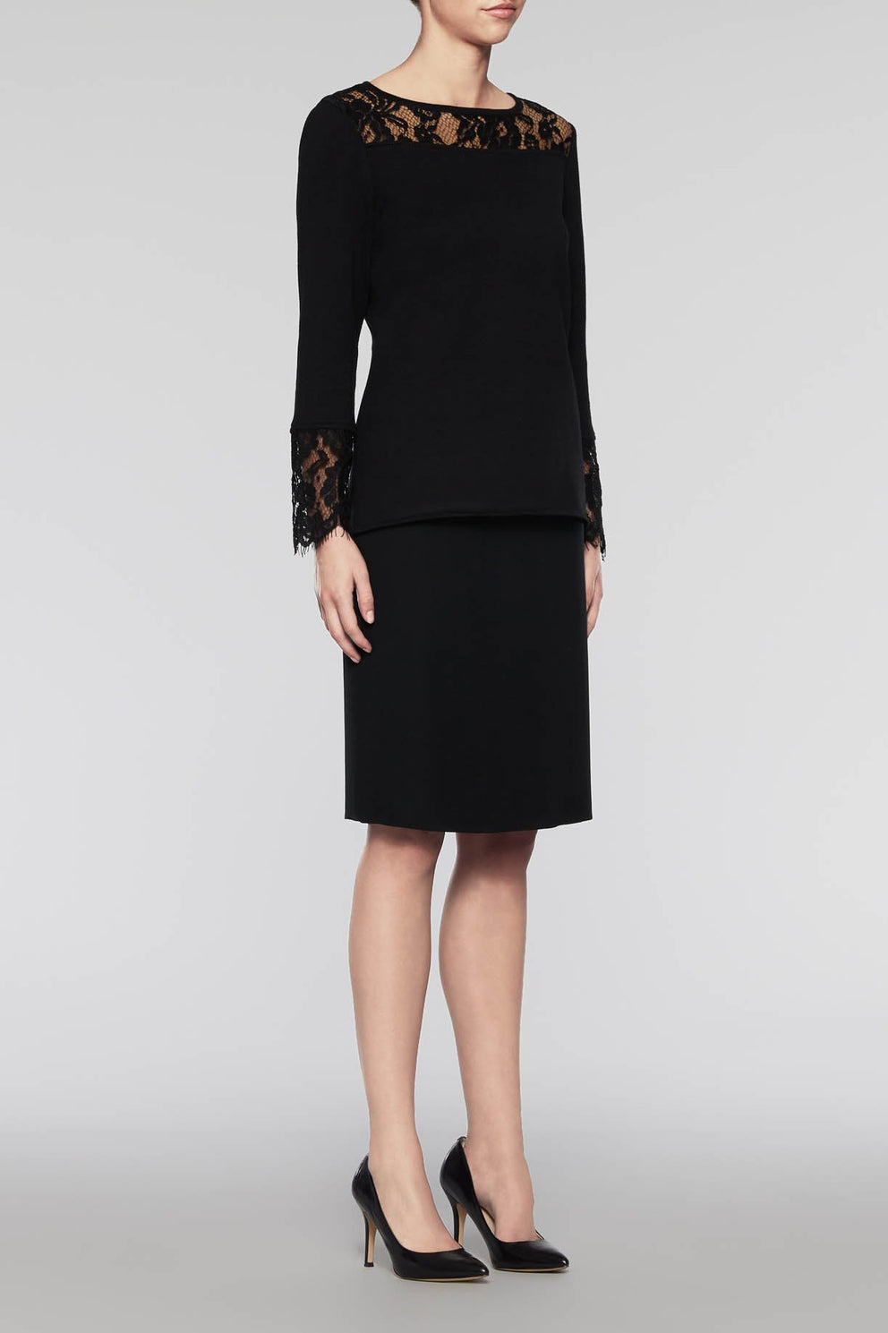 Lace Trim Blouse Color Black