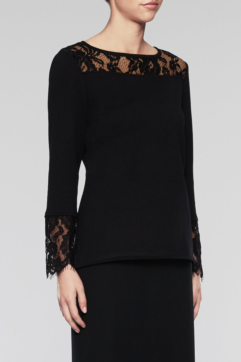 Lace Trim Blouse Color Black