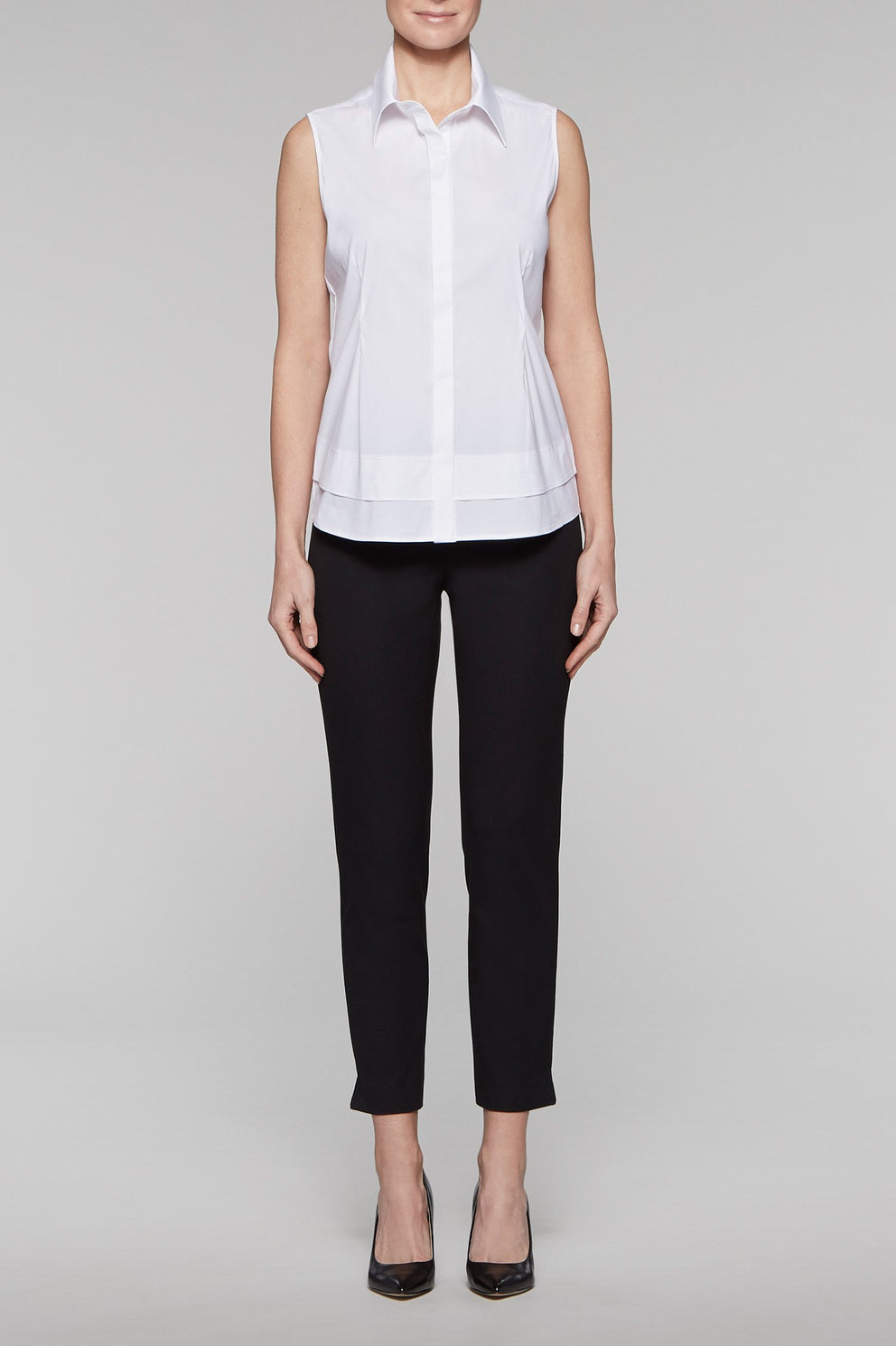 Layered Sleeveless Blouse Color White