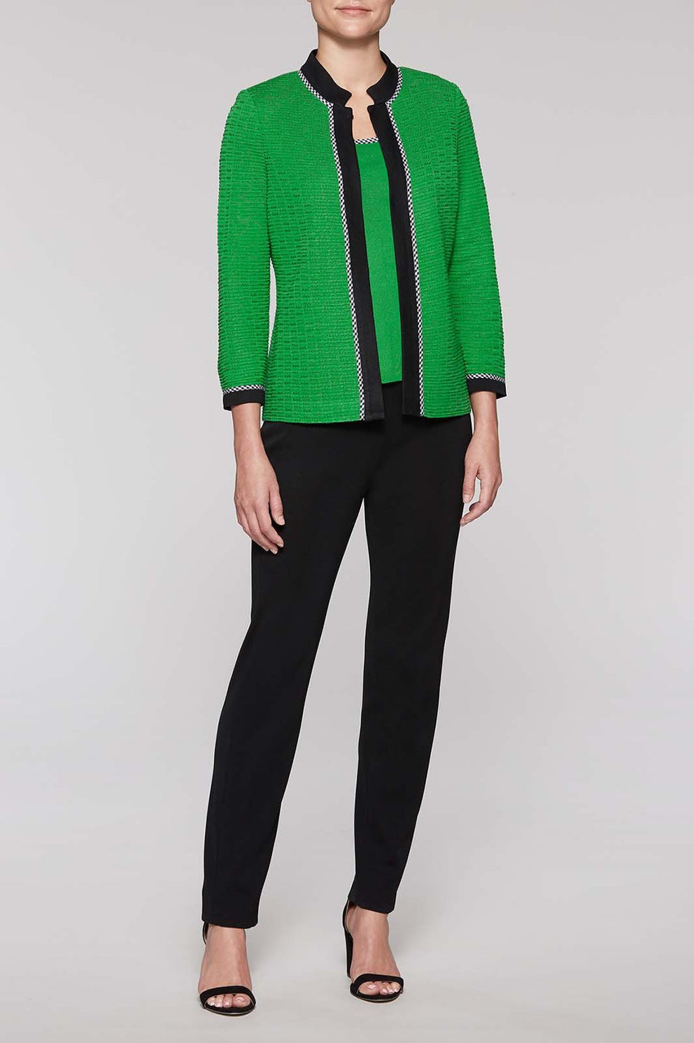 Gingham Trim Pattern Jacket Color Agave Green/Black/White