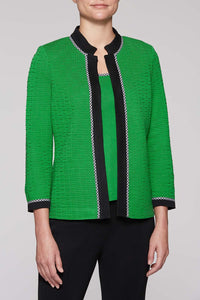 Gingham Trim Pattern Jacket Color Agave Green/Black/White