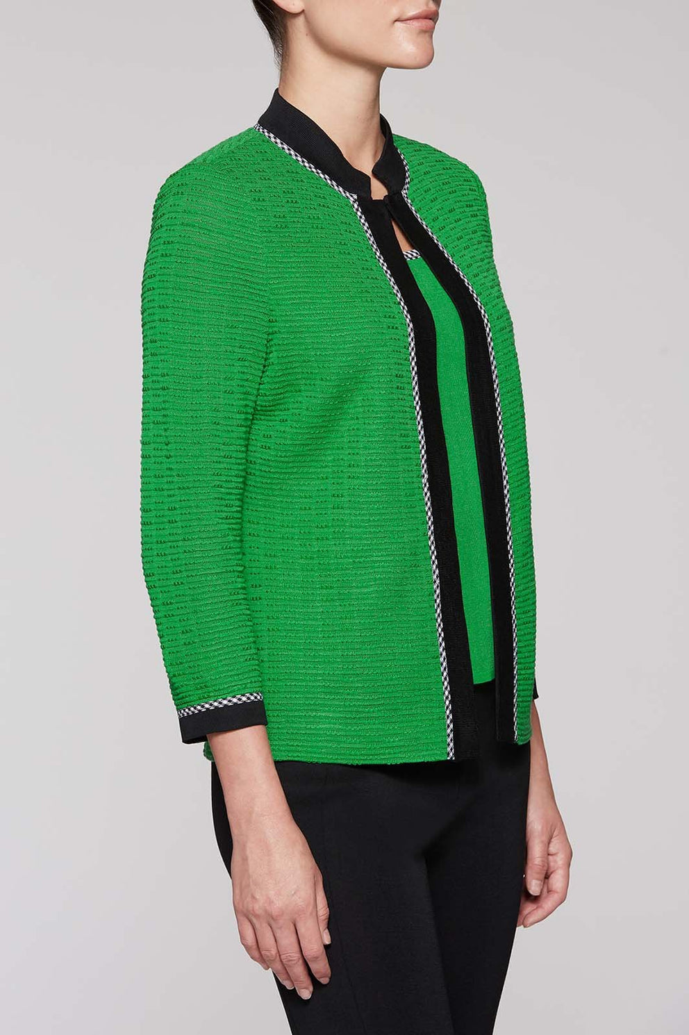 Gingham Trim Pattern Jacket Color Agave Green/Black/White