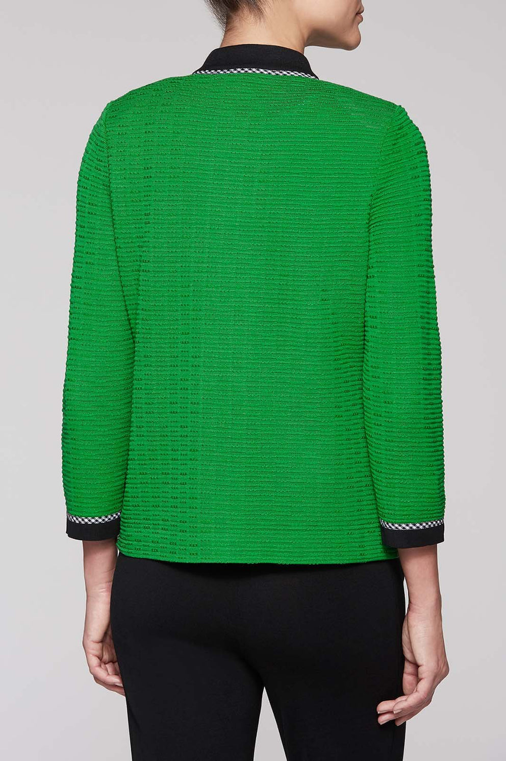 Gingham Trim Pattern Jacket Color Agave Green/Black/White