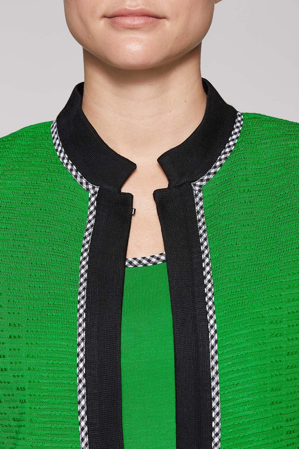 Gingham Trim Pattern Jacket Color Agave Green/Black/White