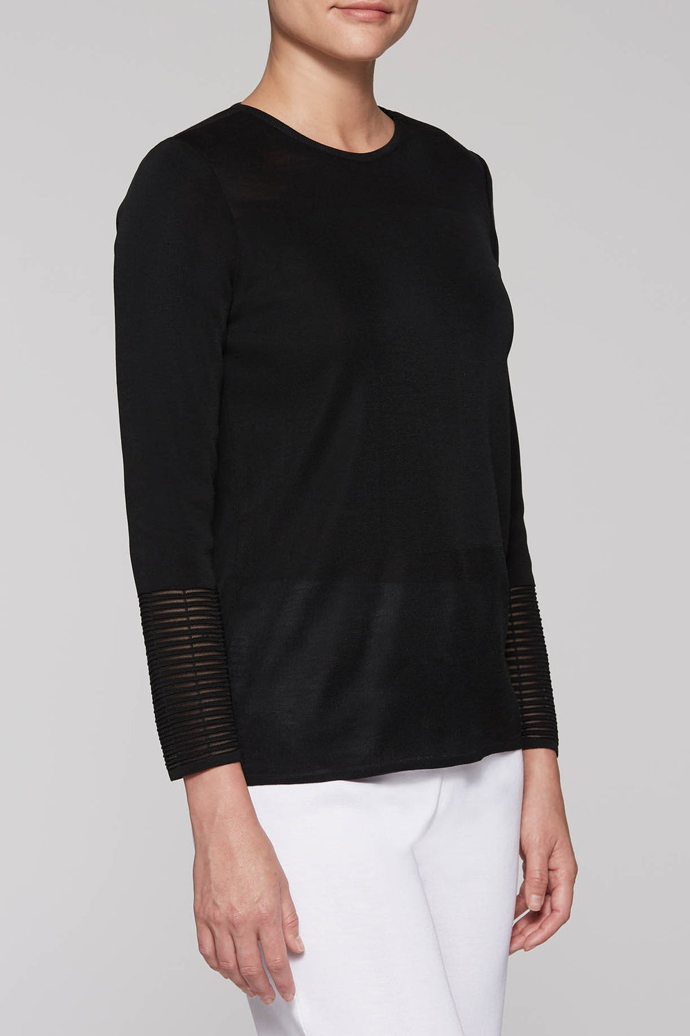 Crew Neck Sheer Trim Tunic Color Black