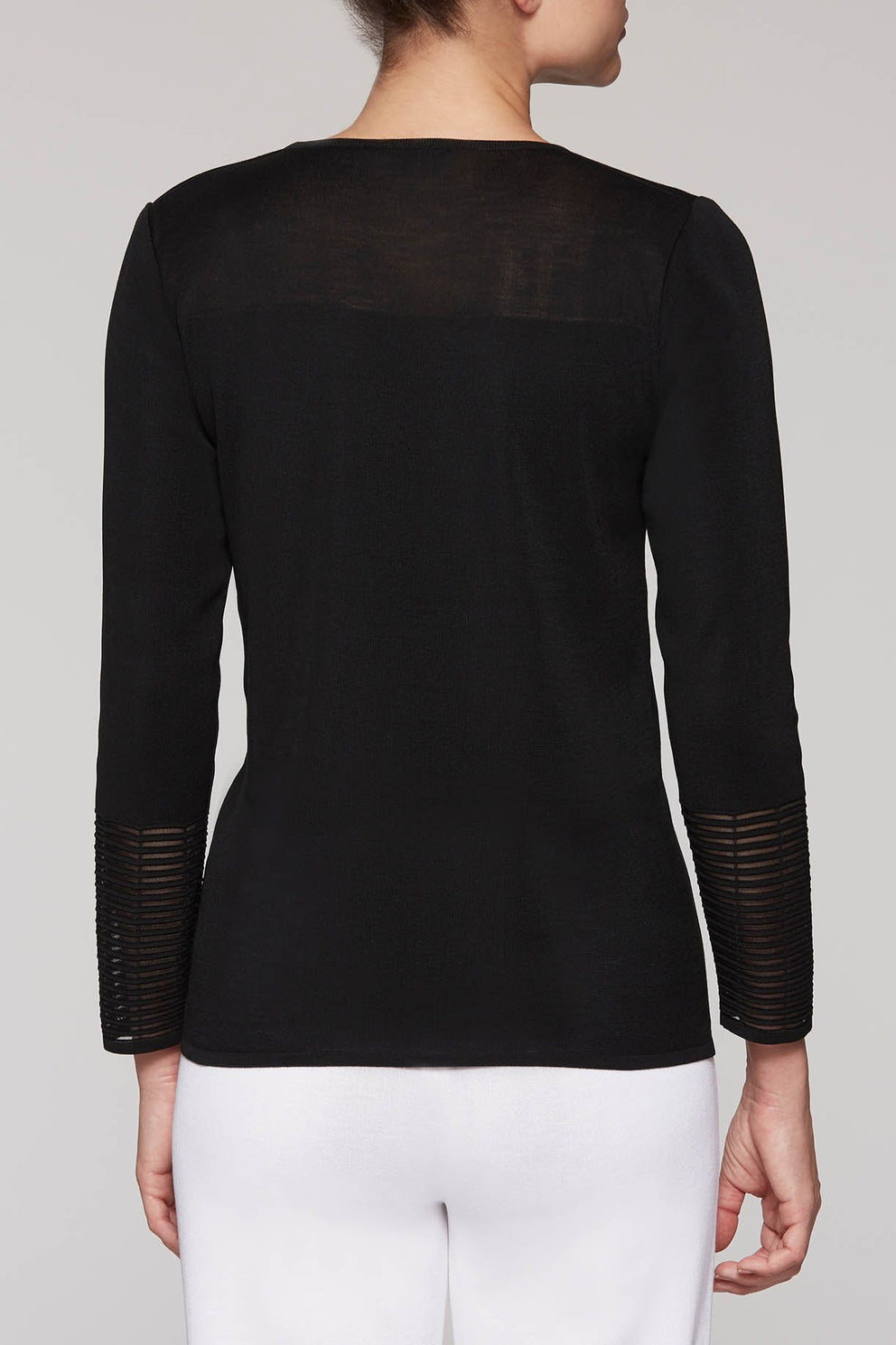 Crew Neck Sheer Trim Tunic Color Black