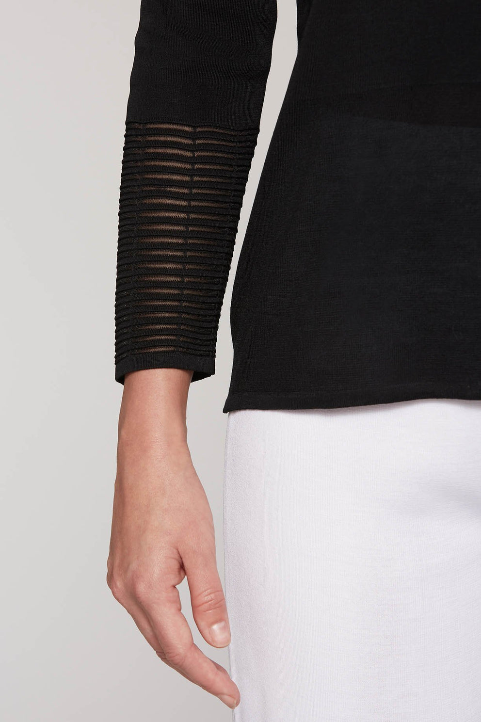 Crew Neck Sheer Trim Tunic Color Black