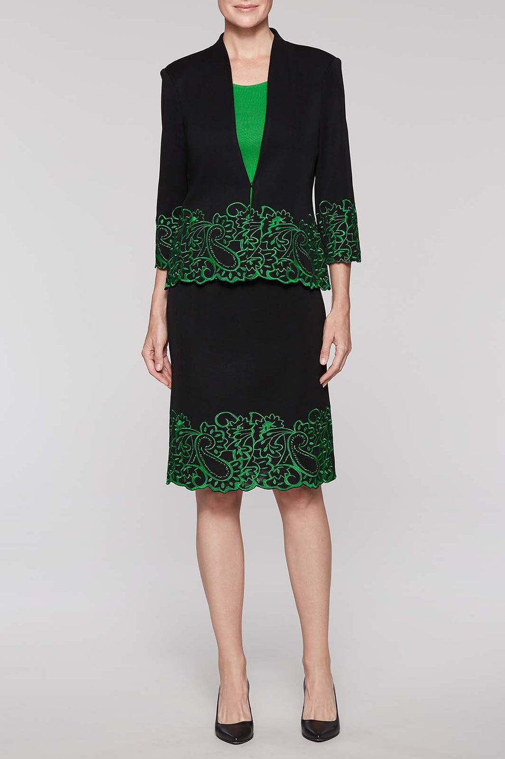 Embroidery Paisley Trim Jacket Color Black/Agave Green