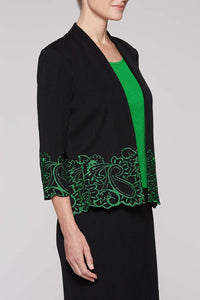 Embroidery Paisley Trim Jacket Color Black/Agave Green
