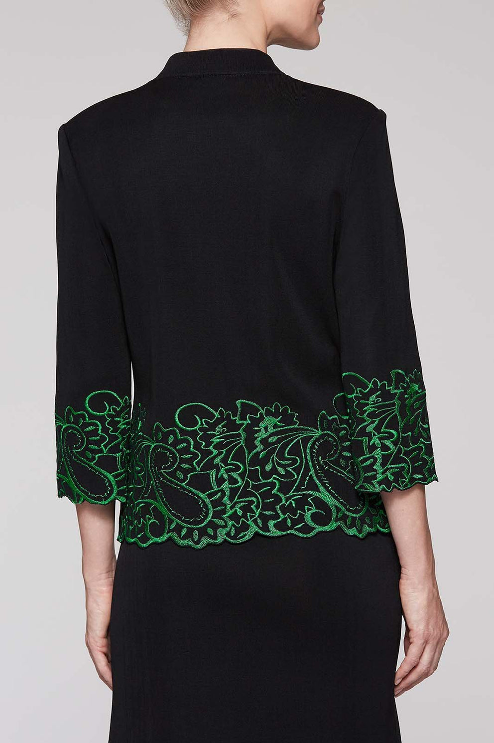 Embroidery Paisley Trim Jacket Color Black/Agave Green
