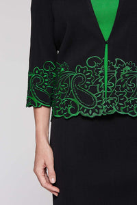 Embroidery Paisley Trim Jacket Color Black/Agave Green