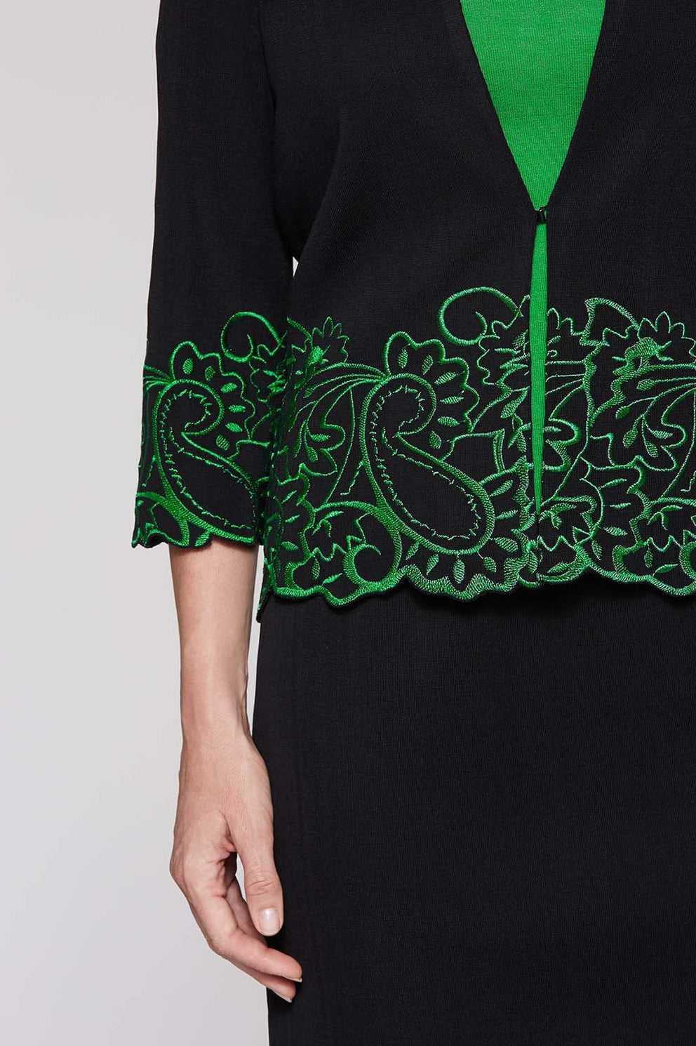 Embroidery Paisley Trim Jacket Color Black/Agave Green