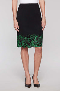 Embroidery Paisley Trim Skirt Color Black/Agave Green