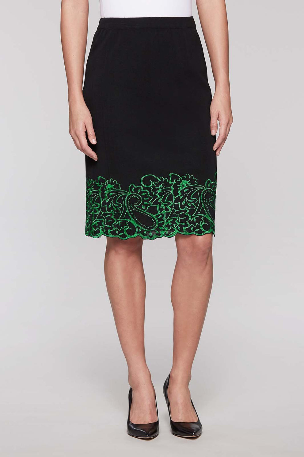 Embroidery Paisley Trim Skirt Color Black/Agave Green