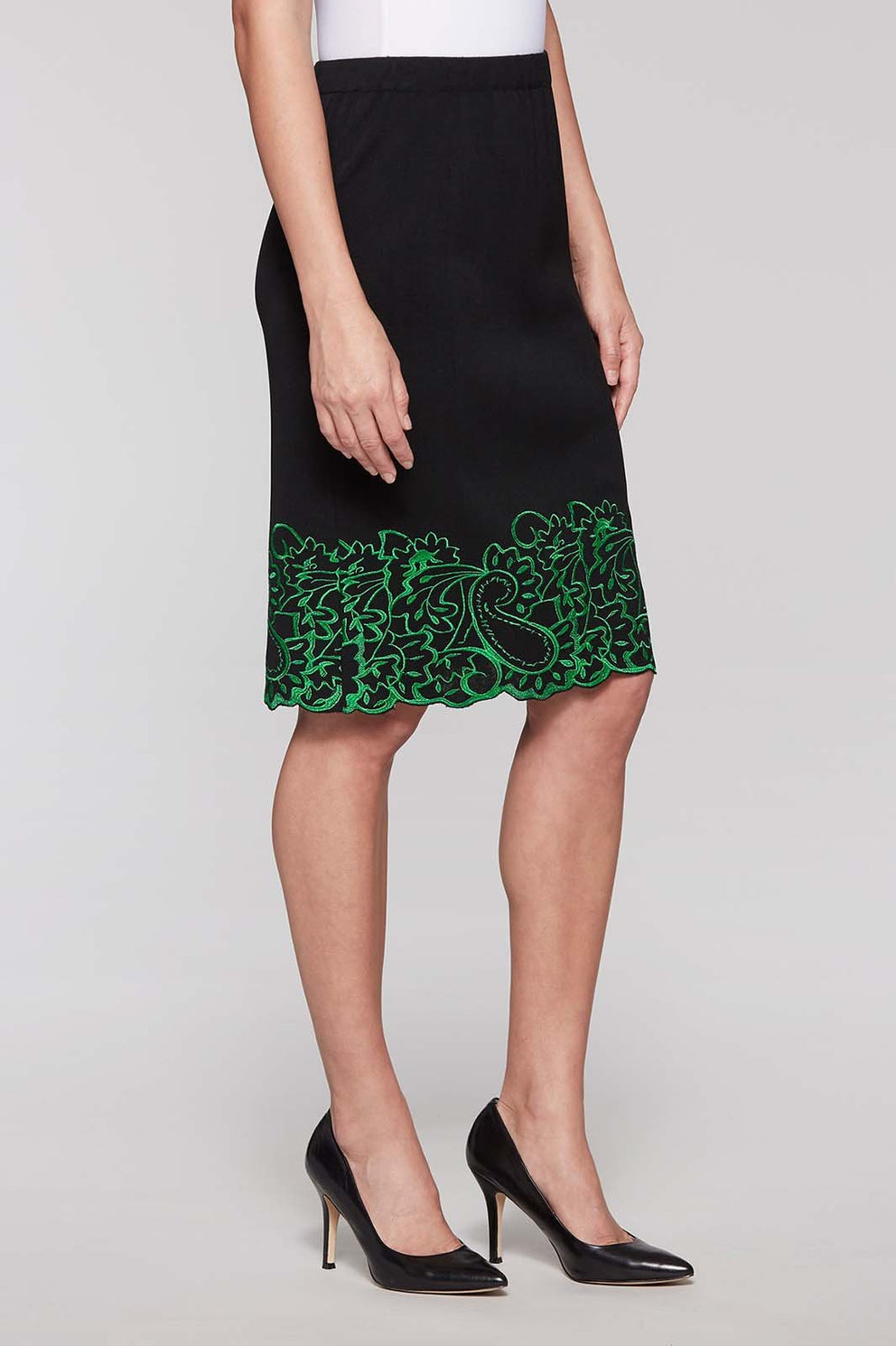 Embroidery Paisley Trim Skirt Color Black/Agave Green
