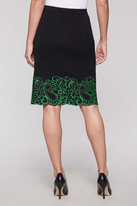 Embroidery Paisley Trim Skirt Color Black/Agave Green