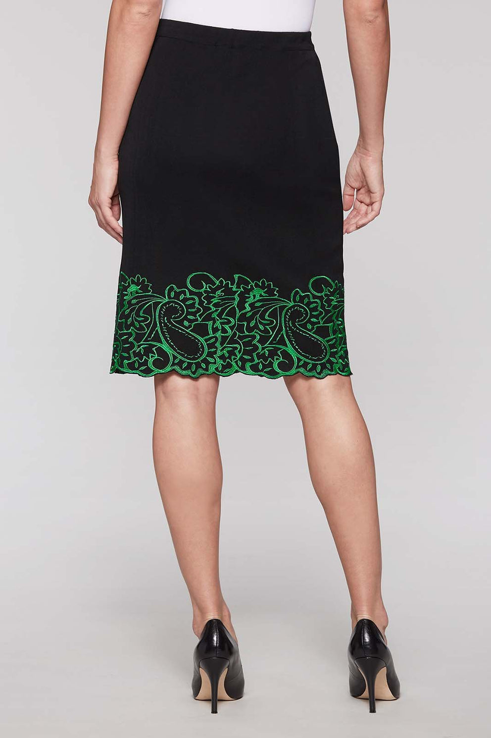 Embroidery Paisley Trim Skirt Color Black/Agave Green