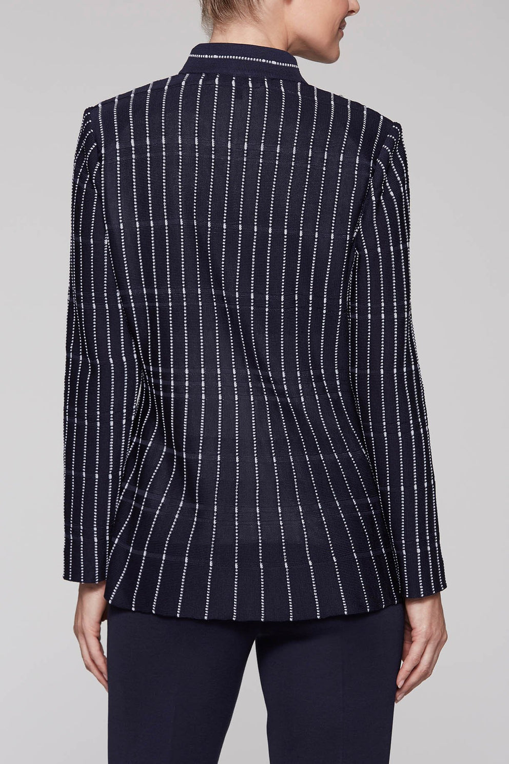 Dobby Pattern Peplum Jacket Color Indigo/White