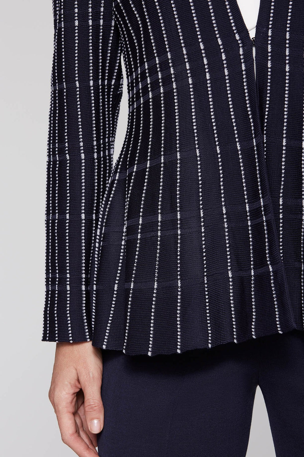 Dobby Pattern Peplum Jacket Color Indigo/White