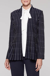 Dobby Pattern Peplum Jacket Color Indigo/White