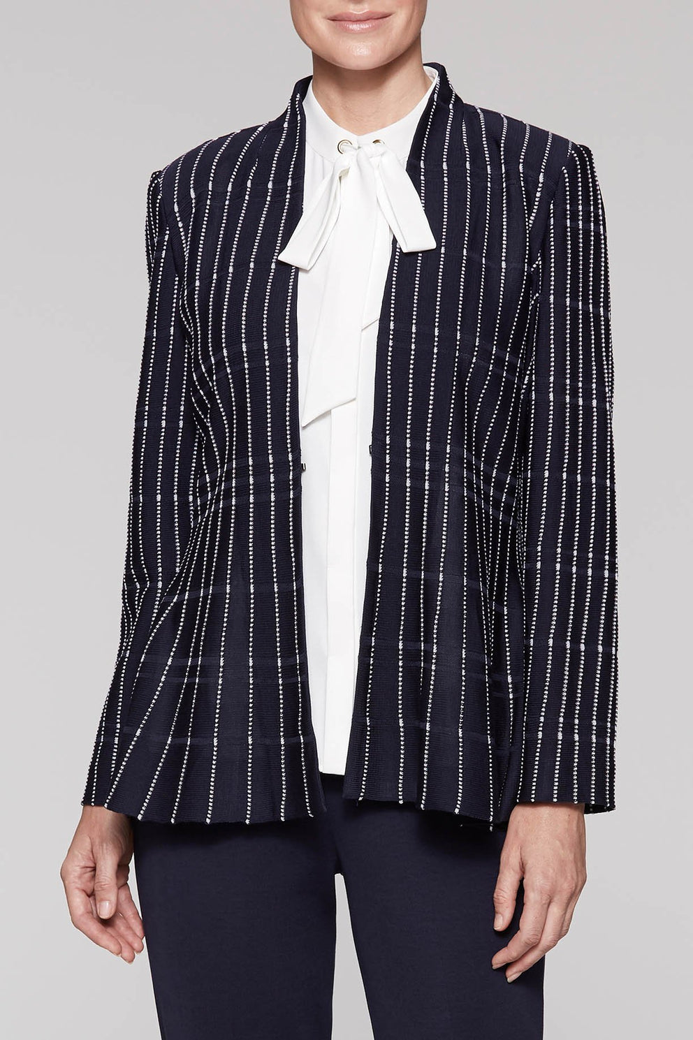Dobby Pattern Peplum Jacket Color Indigo/White