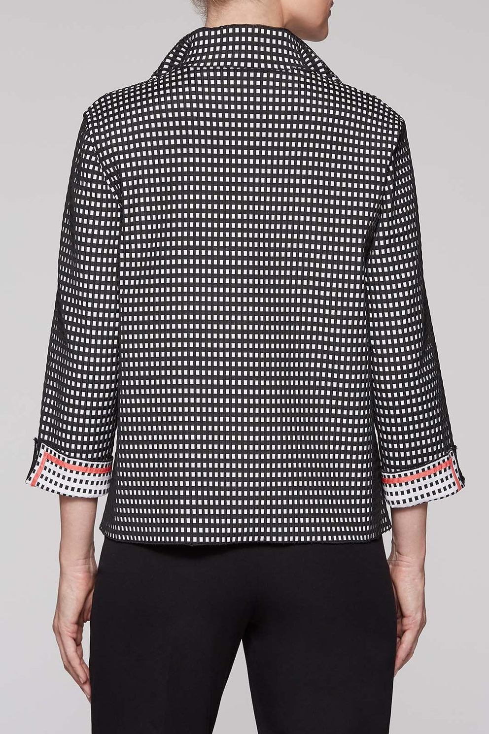 Woven Check Jacket Color Black/Plumeria Coral/White