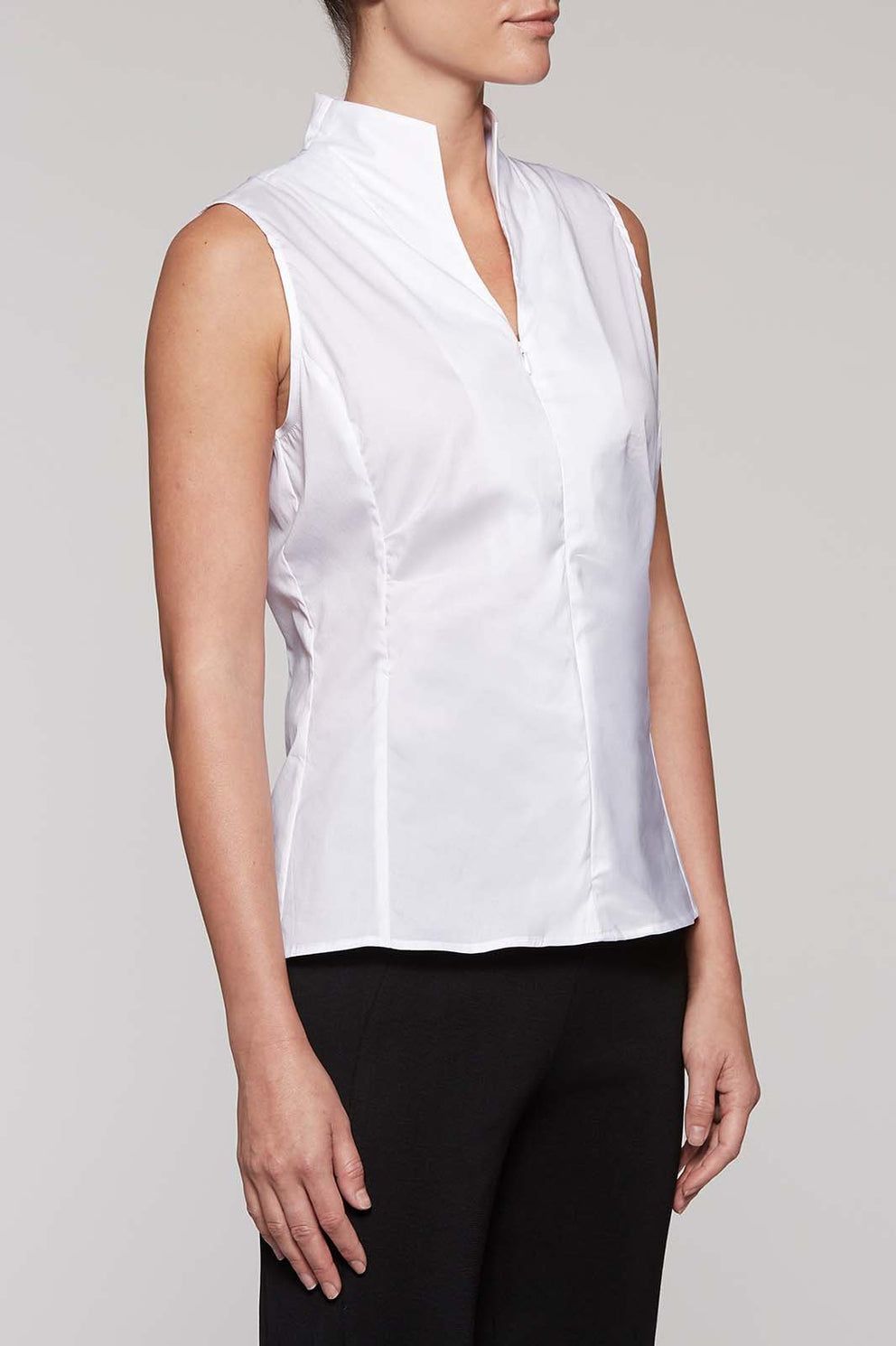 High Neck Zip-Up Blouse Color White