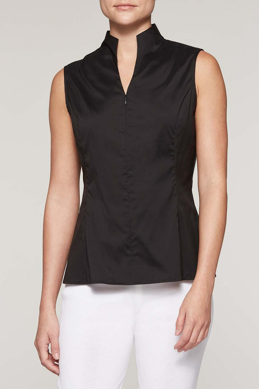 High Neck Zip-Up Blouse Color Black