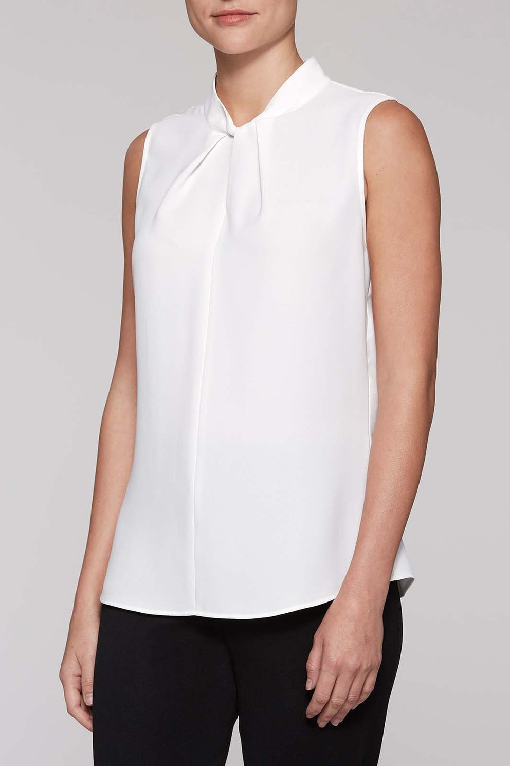 Crème de Chine Twist High-Neck Blouse Color White