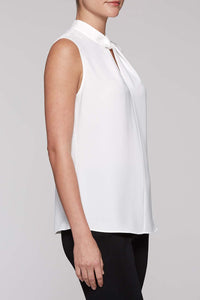 Crème de Chine Twist High-Neck Blouse Color White